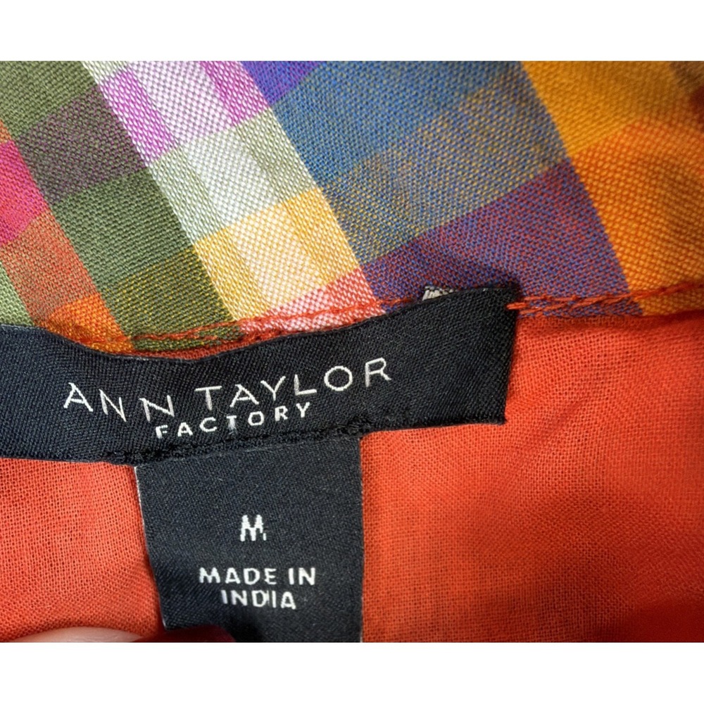 Ann Taylor Factory Plaid Halter Dress Women's M Multicolor Ruffle Hem Cotton - Picture 4 of 8